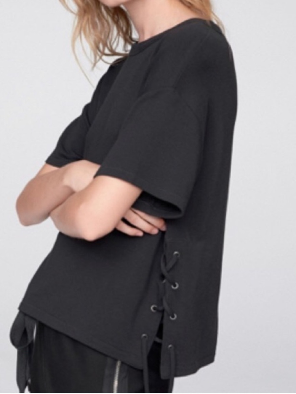 Rag and Bone Lace Up Tee Black Small